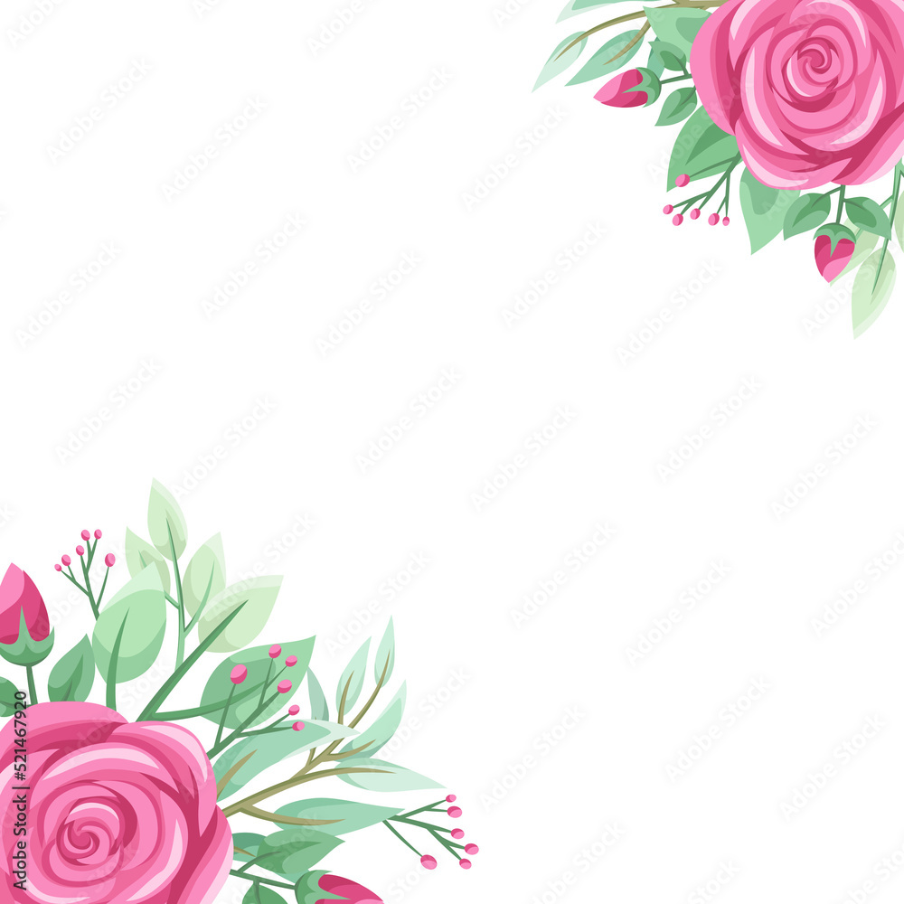 Naklejka premium rose flower and greenery frame border for social media post template, greeting card, wedding or engagement invitation and poster design