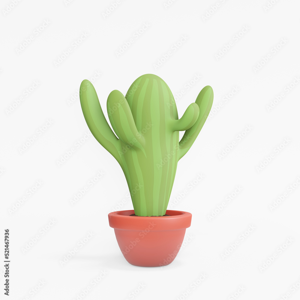 Cactus cartoon render. Concept ecology work in home or office. Design working zone for comfort. 3D illustration on the white background. 3D render object of cactus Cactus cartoon render. Concept ecology work in home or office. Design working zone for comfort. 3D illustration on the white background. 3D render object of cactus
