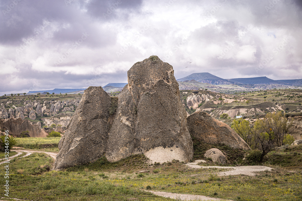 Rock formations in Kepez Sarica Valley, Cappadocia, Turkey
