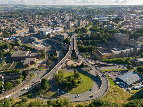 Fotografiet Aerial view of Burdock Way and North Bridge with the Town of Halifax, West Yorks