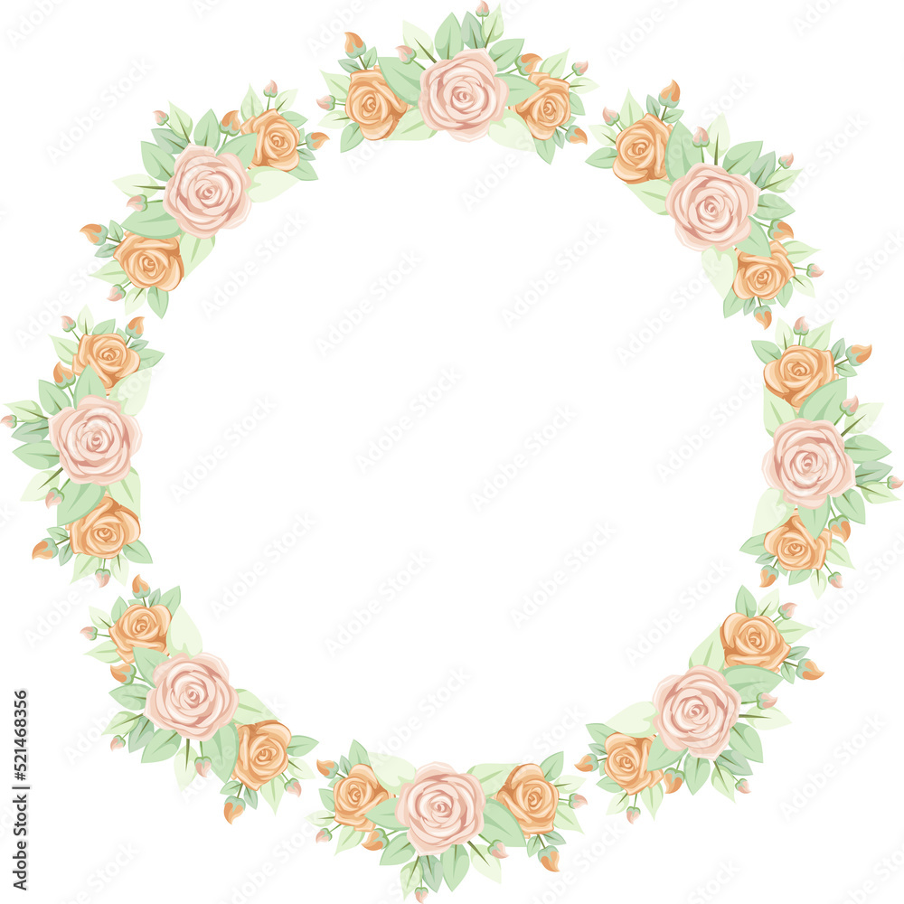 Wreath rose flower, for wedding invitation, greeting card, poster, background ornament, frame and other