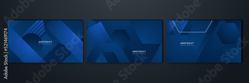 Abstract background design with blue geometric shapes. Modern dark blue background. Vector abstract graphic design banner pattern background template.