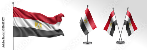 Set of Egypt waving flag on isolated background vector illustration
