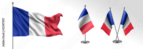 Set of France waving flag on isolated background vector illustration