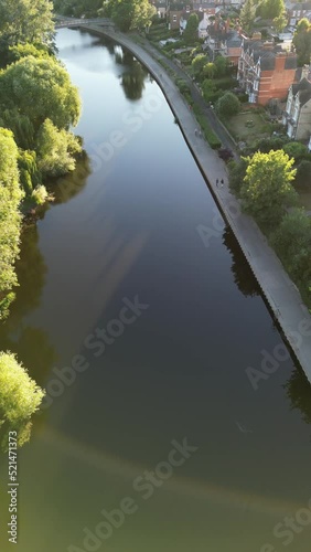 Drone view over River Wier in Shrewsbury Victorian suburb, the UK photo