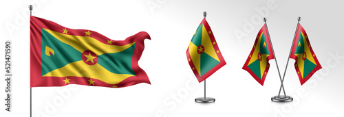 Set of Grenada waving flag on isolated background vector illustration