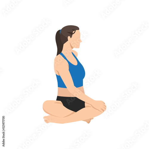 Woman doing Easy Seated Twist Pose, Beautiful girl practice Parivrtta Sukhasana. Flat vector illustration isolated on white background