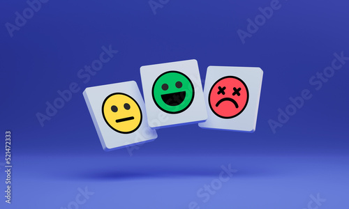 Image banner with set of emojis card with smile, neutral, sad, angry expressions - Illustration with customer support ratings from best to worse - Approval, disappointed