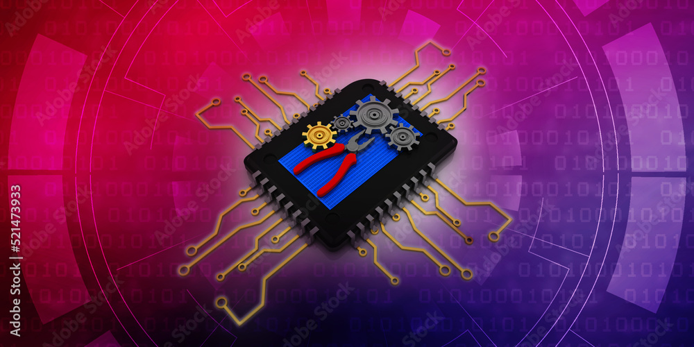 Fototapeta premium 3d rendering microchips with gear 