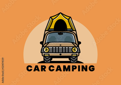 Camping on the roof of car illustration badge design
