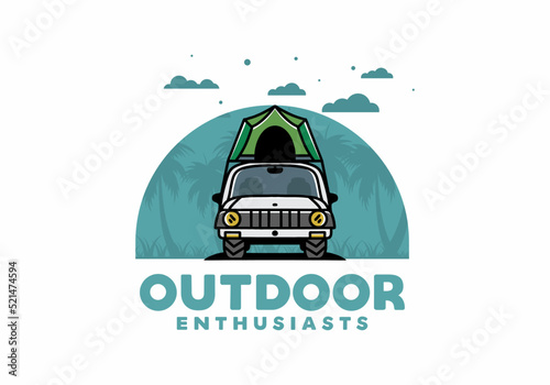 Camping on the roof of car illustration badge design