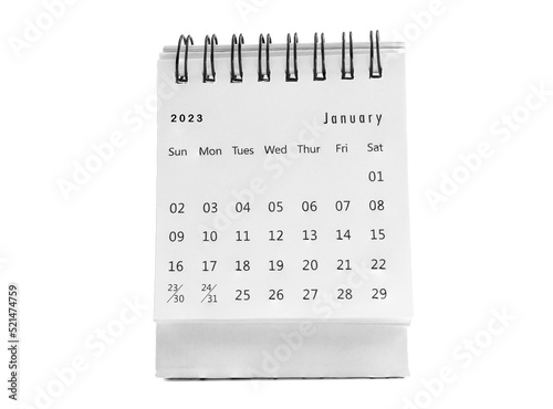 January 2023 desk calendar for planners and reminders on white background.