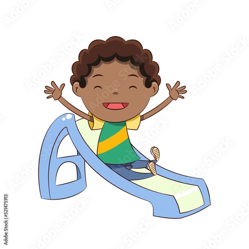 Boy playing on the slide, vector illustration