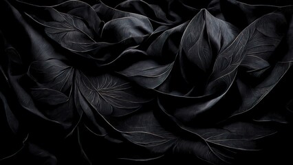 Black luxury cloth, silk satin velvet, with floral shapes, gold threads, luxurious wallpaper, elegant abstract design