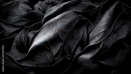 Black luxury cloth, silk satin velvet, with floral shapes, gold threads, luxurious wallpaper, elegant abstract design photo