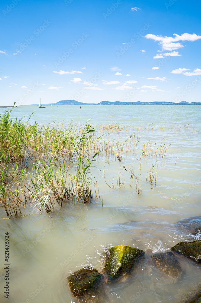 Beautiful view of the shore of Lake Balaton, Hungary on a sunny summer day