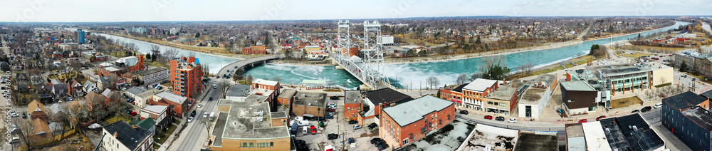 Aerial panorama of Welland, Ontario, Canada