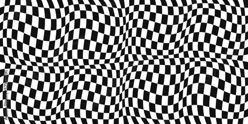 Stylish checker pattern is convex and wavy. Curly canvas of convex shapes. Seamless chess black and white pattern. For print and interior.