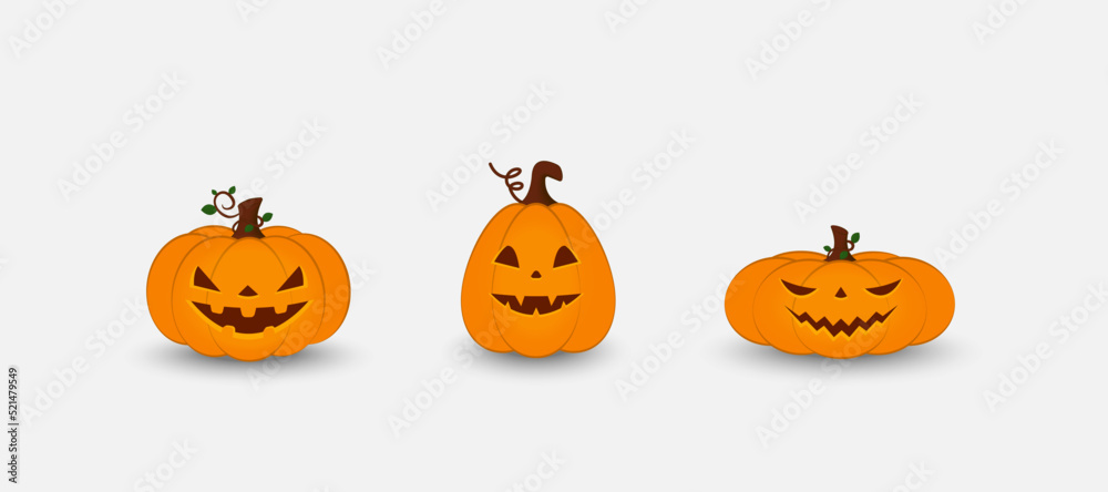 Set of cartoon pumpkin with scared faces. Halloween vector illustration.