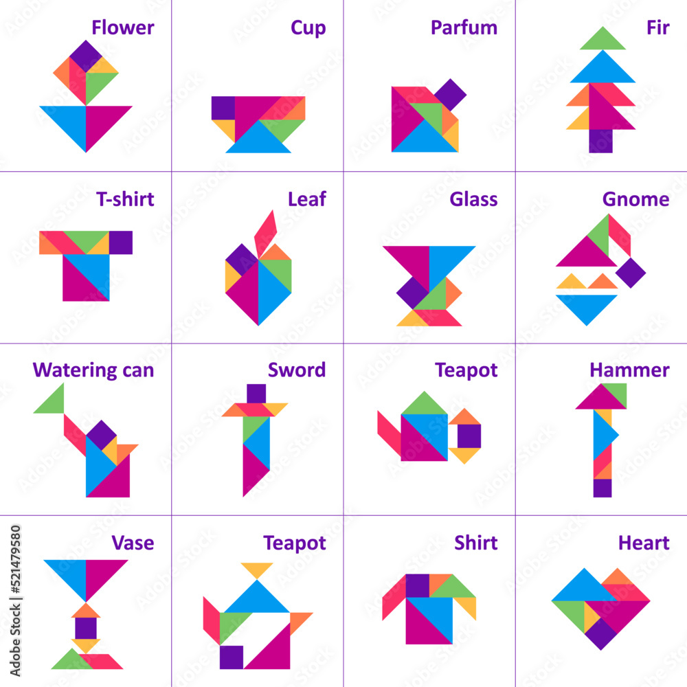 Stockvector Tangram Puzzle For Kids Set Of Tangram Objects Adobe Stock colorful-geometric-shapes-with-the-words-wee-for-art