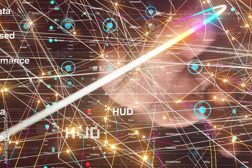 Neural network 3D illustration. Big data and cybersecurity