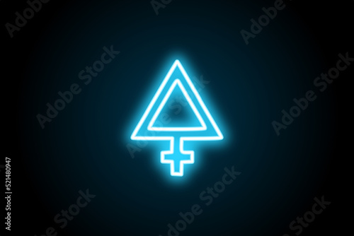 Alchemy sulphur neon glowing symbol on black background 