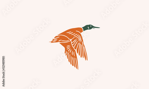 Vintage Drawing Flying Duck