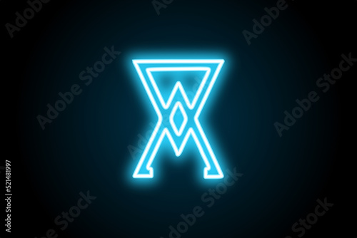 Alchemy arsenic neon glowing symbol on black background 