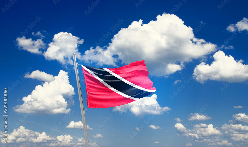 Trinidad and Tobago and Tobago national flag cloth fabric waving on the sky - Image