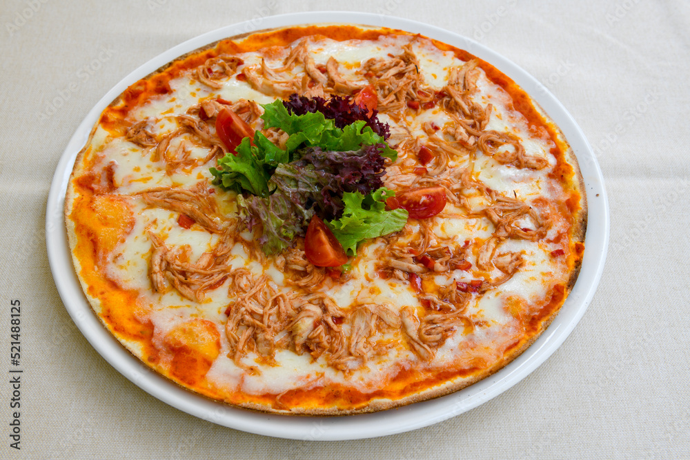 Delicious mixed pizza with rich content. Menu concept of choice and diversity Delicious mixed pizza with rich content. Menu concept of choice and diversity
