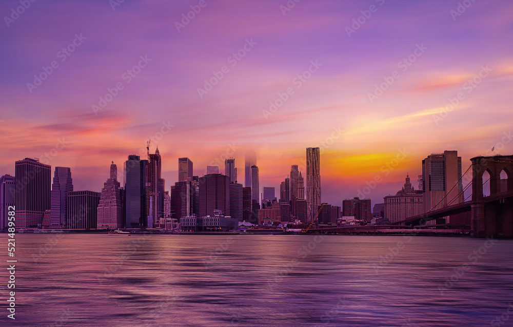 Manhattan at vibrant sunset, New York City, United States