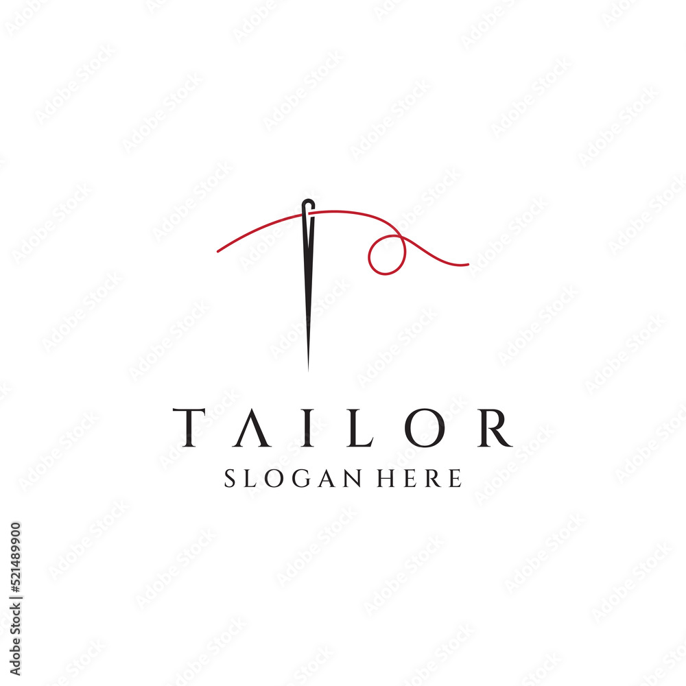 Tailor silhouette logo with needle, thread, benik and sewing machine ...