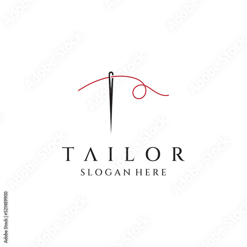 Tailor silhouette logo with needle, thread, benik and sewing machine markings. Logo design for tailors, fashion, boutiques and other clothing companies. With vector illustration design.
