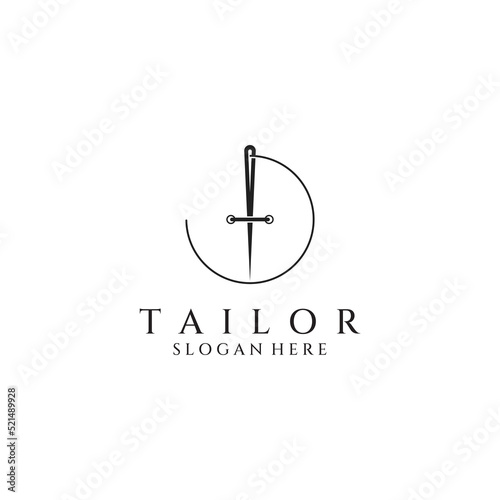 Tailor silhouette logo with needle, thread, benik and sewing machine markings. Logo design for tailors, fashion, boutiques and other clothing companies. With vector illustration design.