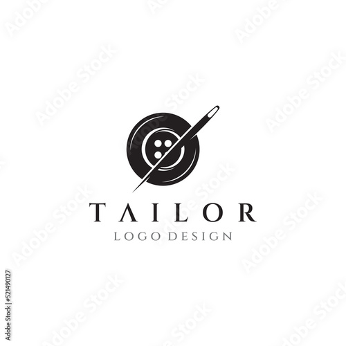 Tailor silhouette logo with needle, thread, benik and sewing machine markings. Logo design for tailors, fashion, boutiques and other clothing companies. With vector illustration design.