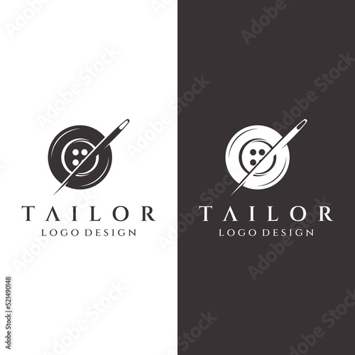 Tailor silhouette logo with needle, thread, benik and sewing machine markings. Logo design for tailors, fashion, boutiques and other clothing companies. With vector illustration design.