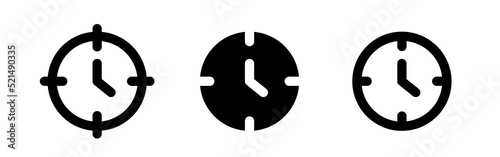 Clock. Set of flat black icons isolated on transparent background. Vector clipart.	