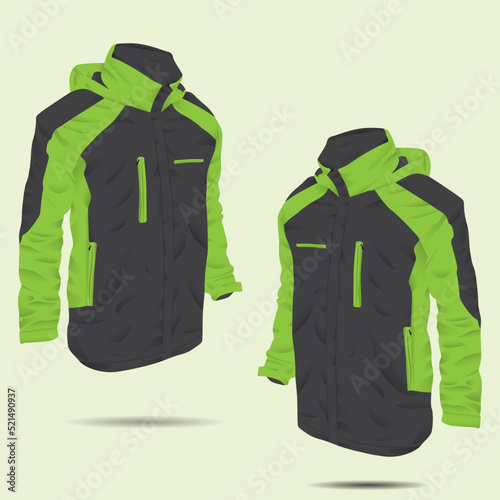 Mountain Jacket Mockup Design Vector. Parachute Jacket. Outdoor Jacket. Waterproof Jacket. Realistic Mockup. Vector Illustration