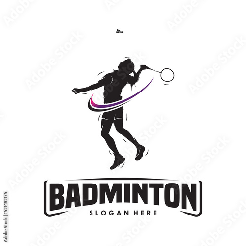jump smash badminton silhouette logo design