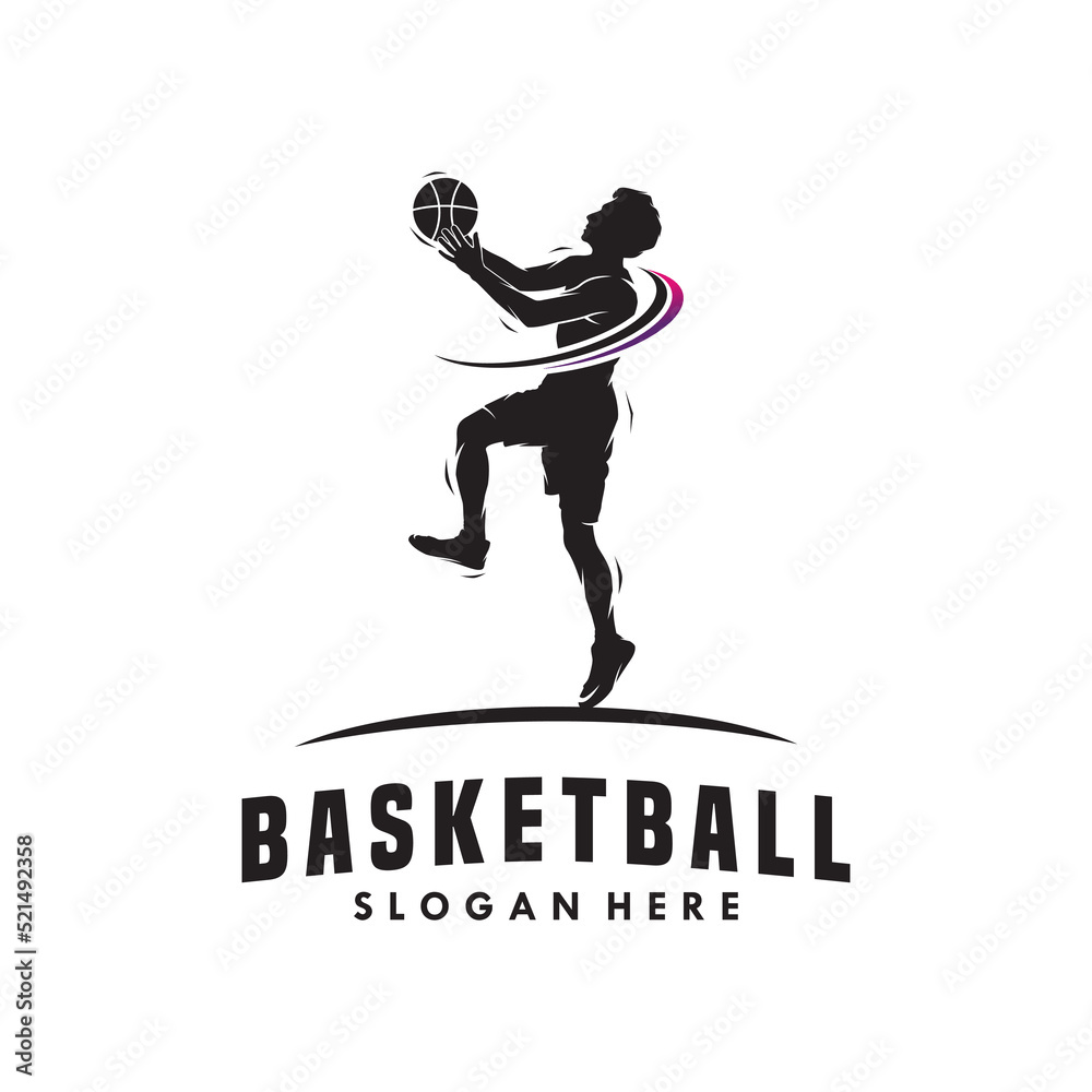 basketball slam dunk flame silhouette logo design
