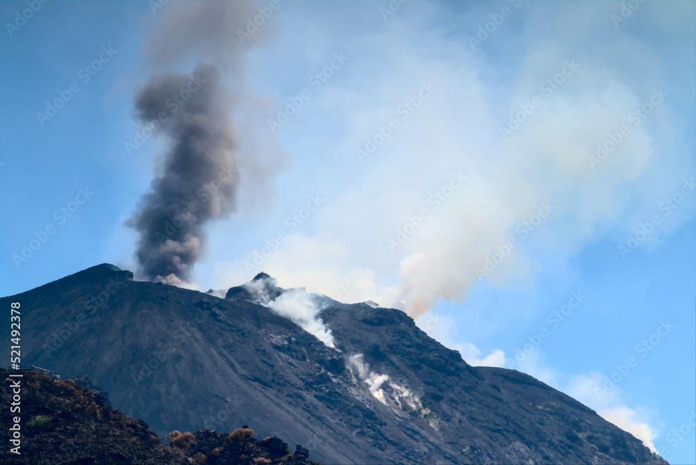 Stromboli volcano eruption in summer 2022, Aeolian Islands