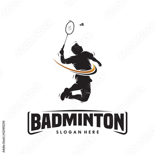 jump smash badminton silhouette logo design