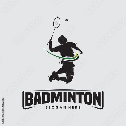 jump smash badminton silhouette logo design