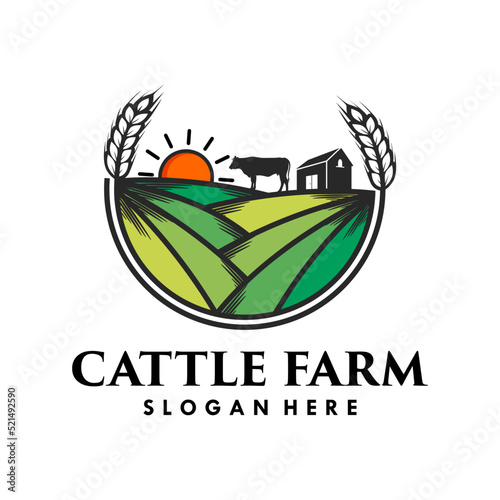 agriculture with cattle farm logo template vector illustration