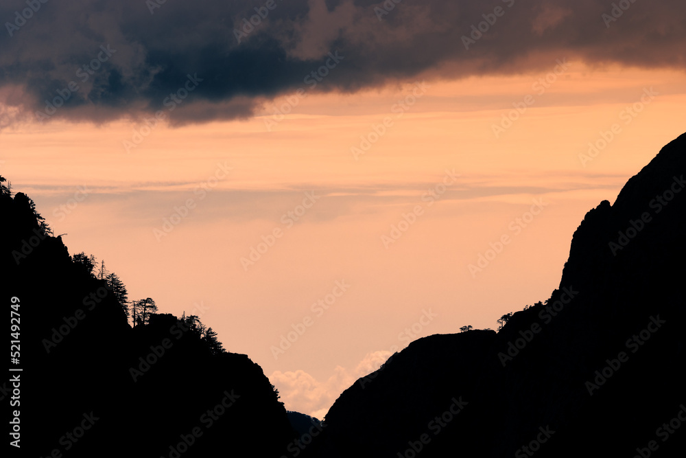 colorful sunset in the albanian alps