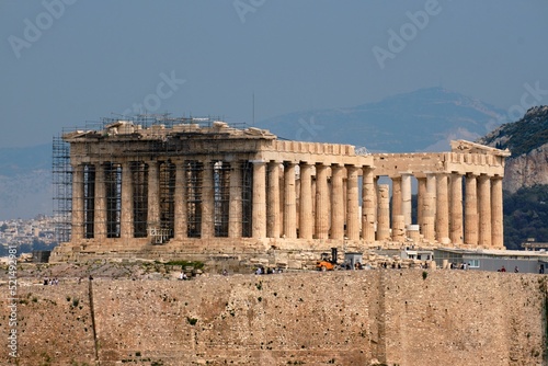 Ancient Parthenon temple in Athens, Greece, during construction