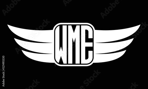 WME three-letter Wing logo design. flying Vector template photo