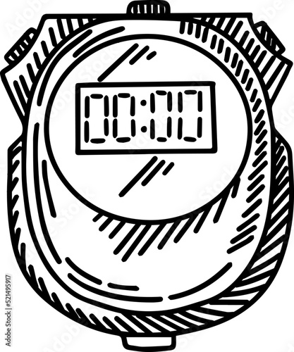 Digital Stopwatch sketched isolated. Timer in hand drawn style.
