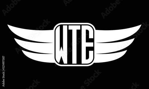 WTE three-letter Wing logo design. flying Vector template photo