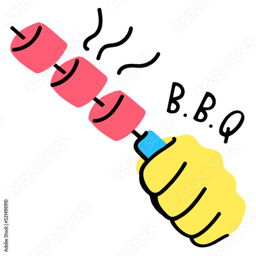 Barbecue skewer flat hand drawn icon